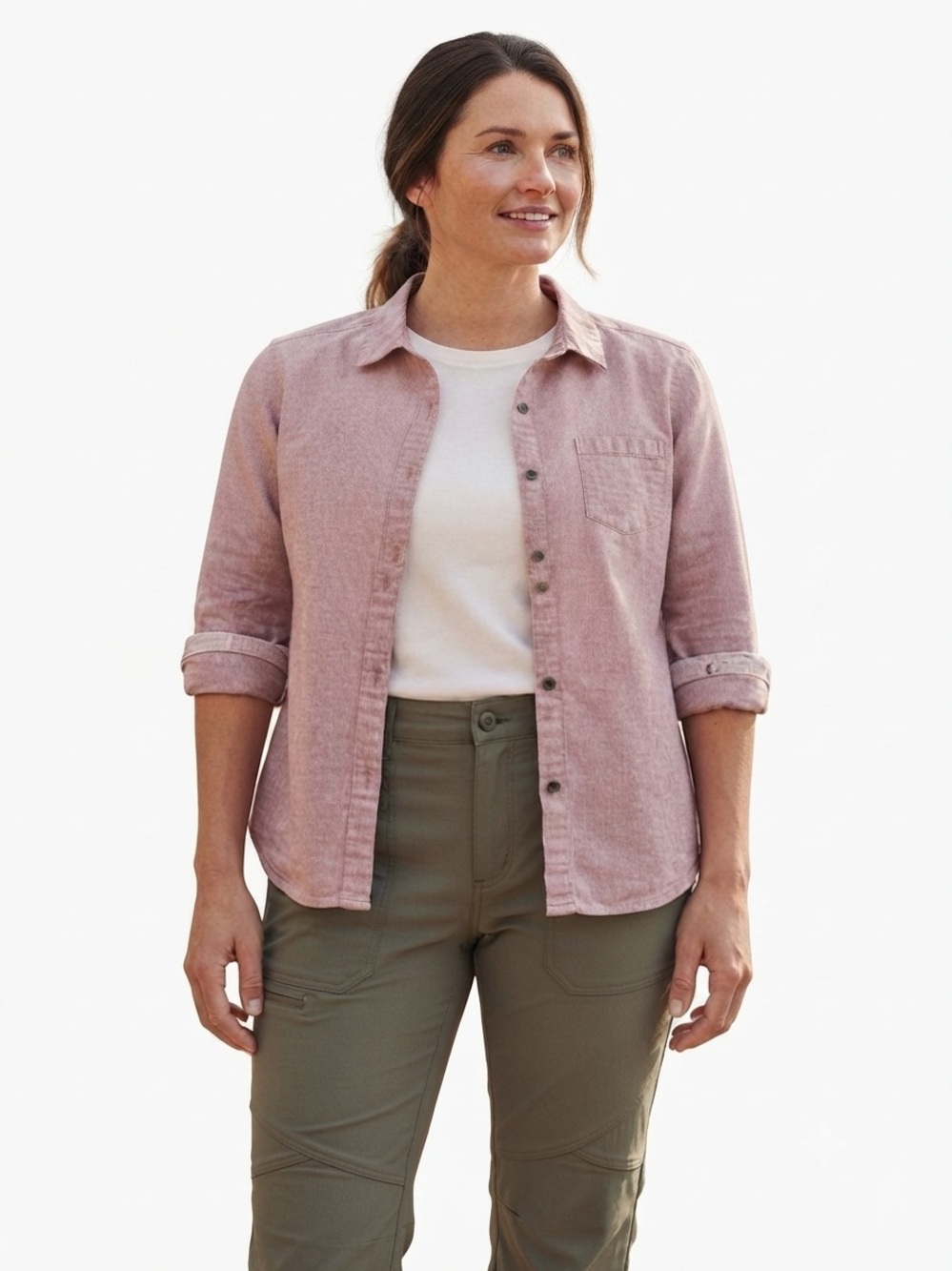 KÜHL Earthy Maroon Organic Cotton Striped Button-Down Shirt Women’s Size Medium
